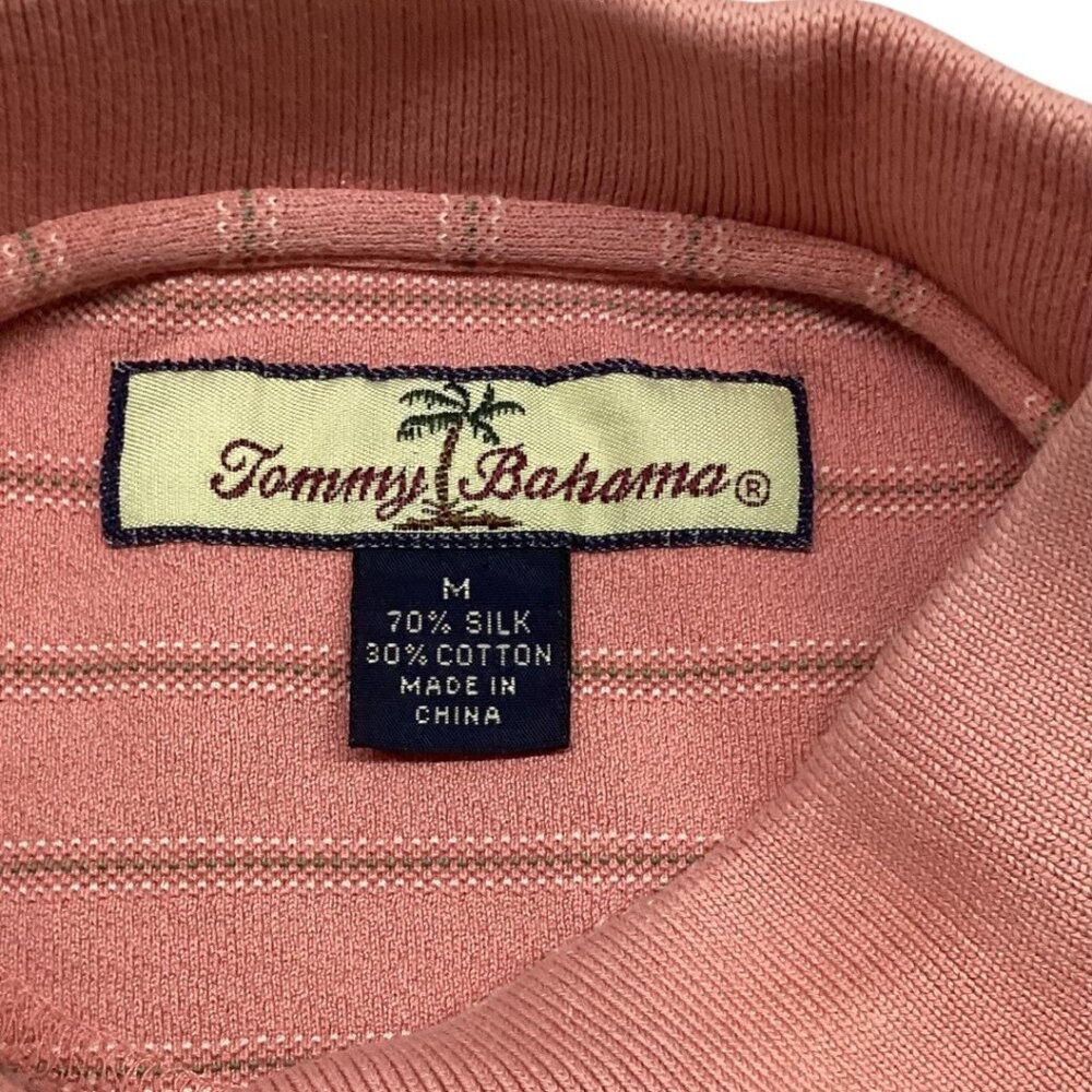 Tommy Bahama‎ Mens Silk & Cotton Blend Coral Striped Polo Shirt Size Medium